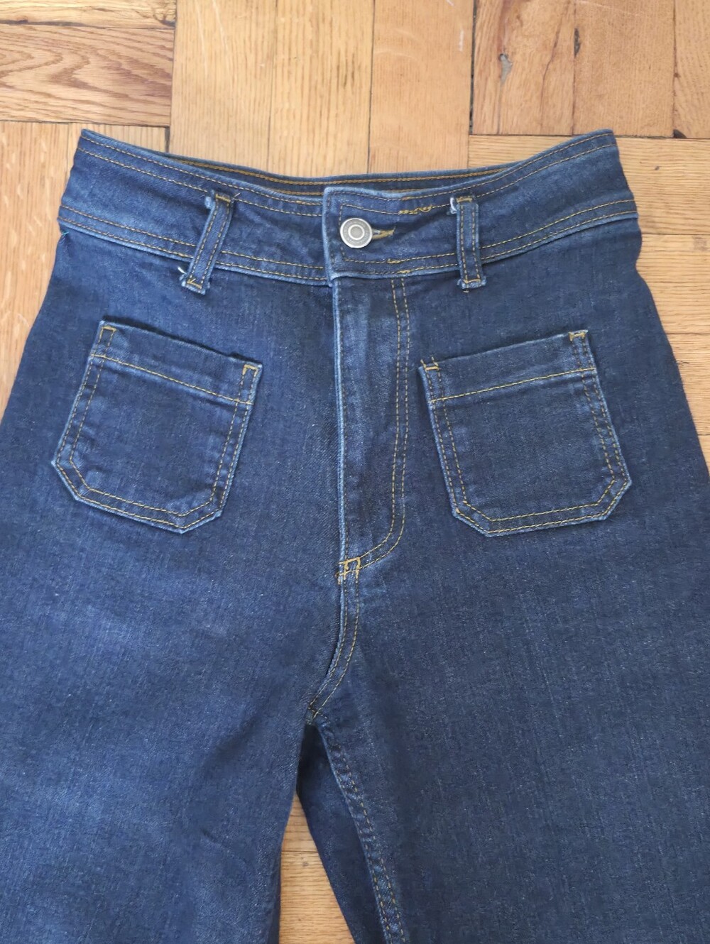 Zara Cropped Wide Leg Jeans Women's Dark Wash Raw Hem High Rise Denim Size 2 - Picture 3 of 5